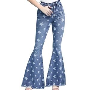 Judy Blue Spangled Super Flare Bell Bottom Denim Jeans High Rise Star Print